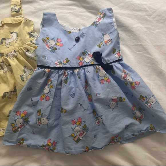 Lot (2) Baby Girl Dresses Blue Sanrio Pochacco Yellow Unicorns 12 Months - Picture 2 of 16